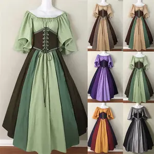 Palace Medieval Costume Women Christmas Dress Vintage Victoria Lace Up Vintage Carnival Party Long Robe Cosplay Fancy Clothing