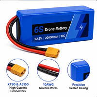 Baterai Drone 22.2V 20Ah High Rate 10C 350Wh/kg Lithium Polymer Pack untuk UAV Pertanian, Pemetaan, VTOL, Drone Industri OEM