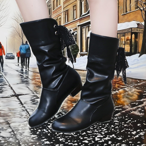 Botas de media pantorrilla para mujer, estilo punk, tallas grandes, moda otoño invierno primavera, color liso, suela de goma, botas de primavera - Product Image 6