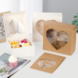 Wholesale 4 Cavity Cupcake Boxes with Heart Shape <b>Clear</b> Window, Foldable Kraft & White Paper Muffin Packaging Box with Insert - Product Image 1