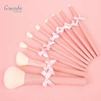 Ensemble de 9 pinceaux de maquillage roses de haute qualité, poils doux blancs, manche en bois, certifié ISO9001 pour les marques de beauté OEM/ODM