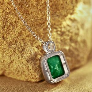 Dylam High End Luxurious Women 925 Sterling Silver Rhodium Plated <b>Emerald</b> Synthetic Stone 5A Zirconia <b>Pendant</b> Necklace for Party - Product Image 6