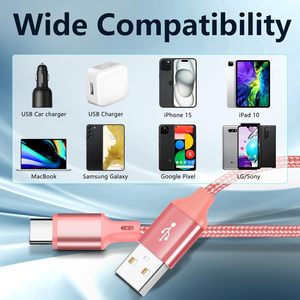 Câble de charge rapide USB A vers C tressé haute vitesse et robuste pour iPhone, iPad, <span class=keywords><strong>AirPods</strong></span>, MacBook, pour la maison, le bureau, la voiture - Product Image 6