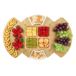 Ensemble de planche à <span class=keywords><strong>fromage</strong></span> ronde en bambou avec couteau à <span class=keywords><strong>fromage</strong></span> en acier inoxydable, <span class=keywords><strong>plateau</strong></span> de service et 2 bols en céramique pour cadeau idéal - Product Image 1