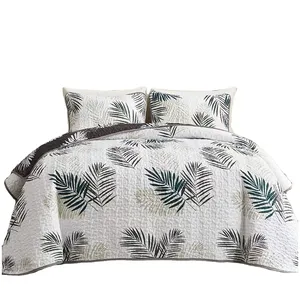 Hot Selling White Black Quilt Set Palm Tree Leaves Design bedding