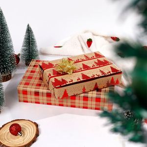 Cross-border Exclusive High-end Large-size Christmas Gift <b>Wrapping</b> <b>Paper</b> Hot-stamped Red Gold Retro Kraft <b>Paper</b> <b>Roll</b> 0.43x3m - Product Image 4