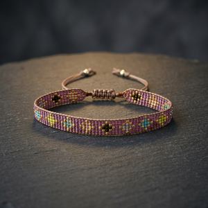 Sstringz handmade Lavender Purple Miyuki delica <b>Bead</b> <b>Bracelet</b> with Gold and Turquoise Geometric Pattern Adjustable Boho Jewelry - Product Image 2