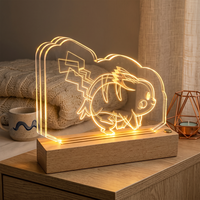Lámpara de Noche Acrílica 3D Dinámica con Efecto de Movimiento Animado, Linda Lámpara LED de Anime con Base de Madera, Decoración para Habitación, Regalo