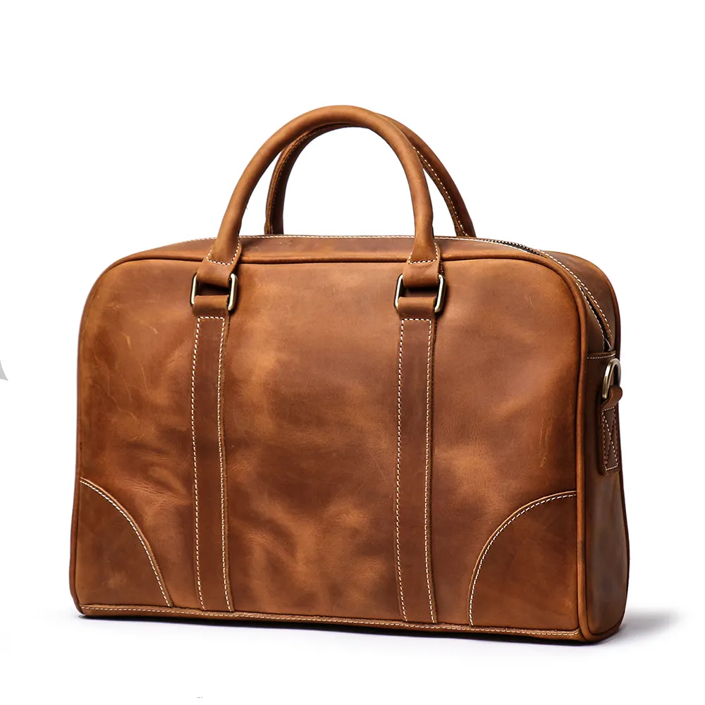 شعار مخصص الرجال كريزي هورس حقيبة جلدية جلد طبيعي حقيبة لابتوب حقيبة للعمل