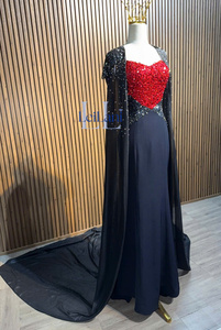 Vestido sin mangas con corte en A para mujer, con capa, adornado con pedrería de alta gama, de seda, elegante, para fiesta, de Vietnam. - Product Image 4