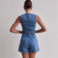 Mode nouvelle taille taille haute lâche Denim Shorts genou longueur jean gilet haut et short deux pièces Denim ensembles
