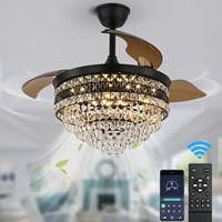 Ventilateur de plafond LED intelligent moderne en fer forgé avec télécommande, variateur de vitesse, minuterie, 6 vitesses, 3 pales escamotables pour la décoration intérieure