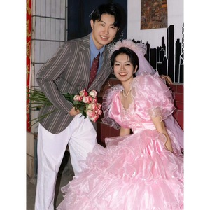 Pink Princess Ball Gown Empire Waist Sweetheart Neckline Multi Tiered Cake Skirt Wedding Dress For Travel Photography - Product Image 3