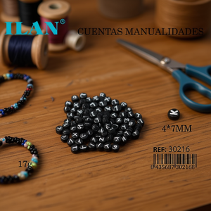 Ilan Beads With White <b>Letters</b> Black 4x7mm For Crafts 17g - Product Image 2