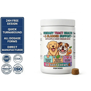 Friandises à mâcher pour la santé des voies urinaires avec <span class=keywords><strong>vinaigre</strong></span> <span class=keywords><strong>de</strong></span> <span class=keywords><strong>cidre</strong></span> <span class=keywords><strong>de</strong></span> pomme pour le pH <span class=keywords><strong>de</strong></span> l'urine chez les chiens sujettes aux calculs urinaires GMP ISO COA - Product Image 1