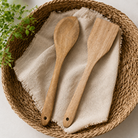 Ensemble de 2 cuillères et spatules en bois d'acacia, écologiques, résistantes aux hautes températures, pour la cuisine quotidienne