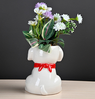 Pot de fleurs en céramique mignon Yisheng en forme de chiot avec trou de drainage, pour plantes d'intérieur et d'extérieur, herbes décoratives