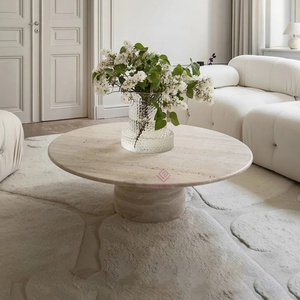 Tavolino <span class=keywords><strong>da</strong></span> salotto in pietra travertino bianco naturale contemporaneo <span class=keywords><strong>divano</strong></span> rotondo in pietra di lusso di lusso tavoli minimalisti di lusso - Product Image 1