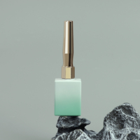 Bouteille carrée de vernis à ongles en verre de 15 ml de haute qualité avec impression couleur personnalisée dégradé vert, couvercles dorés et pinceau de luxe