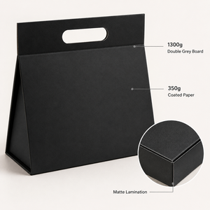 Magnetic Closure <b>Foldable</b> Trapezoidal Cardboard Tote <b>Boxes</b> Wholesale Die Cut Handle Black Gift Packaging Carton - Product Image 4