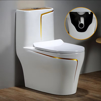 WC monobloc moderne en céramique, design de luxe, coloris or et blanc