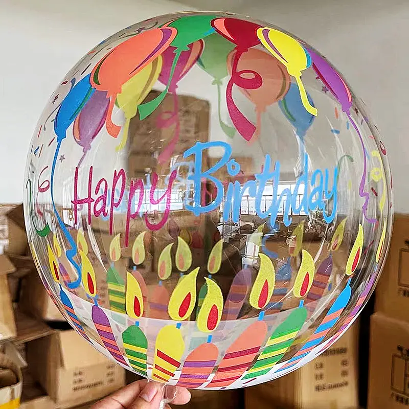 2023 sıcak şeffaf şeffaf yuvarlak şekilli 20 inç doğum günü baskılı helyum Bobo balon doğum günü yıldönümü için parti süslemeleri