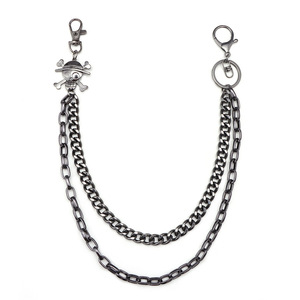 Chaîne de pantalon double couche en métal motif crâne de pirate noir, chaîne de taille Hip Hop en alliage de zinc noir canon, design squelette, pour usage quotidien - Product Image 5