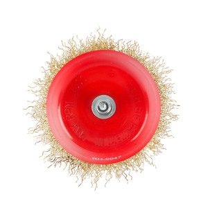 Spazzola a tazza industriale con gambo da 75 mm, in filo d'acciaio ondulato placcato rame, per smerigliatrice angolare, per la rimozione della ruggine e la sbavatura - Product Image 5