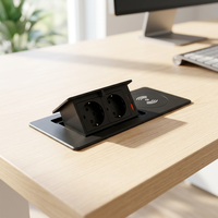 Prise de table escamotable T266-W Premium pour conférence, 16A, à ouverture lente, noire, 2 prises EU, pour bureau
