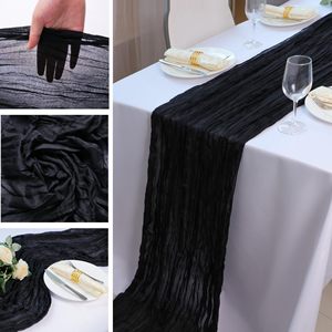 Drapeau de table plissé <span class=keywords><strong>français</strong></span> en tissu, décoration de fête de mariage haut de gamme, nappe bohème en mousseline de Bali, rectangulaire - Product Image 4