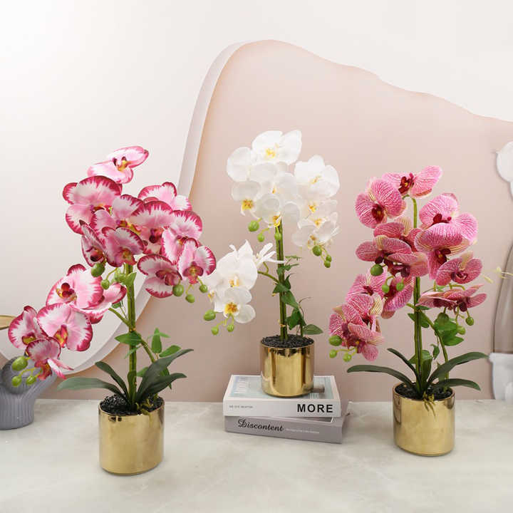 Simulation Phalaenopsis Pot 3d Printing Simulation Flower Electroplated Ceramic Pot Home Decoration Artificial Plant