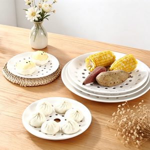 Plato <span class=keywords><strong>de</strong></span> Vapor Cerámico Creativo Perforado al por Mayor, Plato Redondo <span class=keywords><strong>de</strong></span> Porcelana con Drenaje para Uso Comercial, Ideal para Mariscos, Dumplings, Pescado y Bollos - Product Image 5