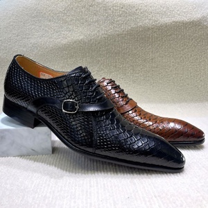Chaussures Oxford pour hommes en cuir véritable, style britannique, à bout fermé, à enfiler, motif patchwork, pour affaires, bureau, automne, mariage, collection 2026 - Product Image 2