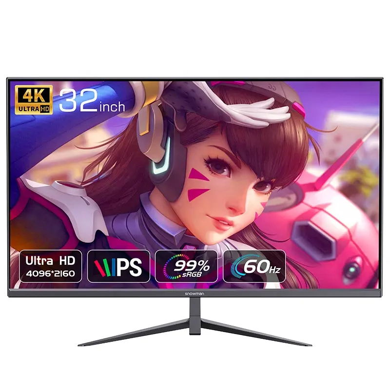 Monitor Pc manusia salju, Monitor datar Pc 4k 60Hz 32 inci layar komputer Ips untuk gamer Gaming 16:9 Monitor tampilan Anti cahaya biru