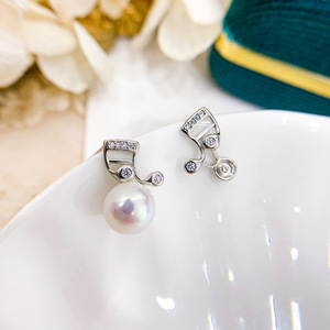 Accesorios de Plata S925 para DIY, Bandeja Vacía para Perlas, Pendientes Estilo Nota con Cuentas de 7-8mm, Joyería 21246 - Product Image 2