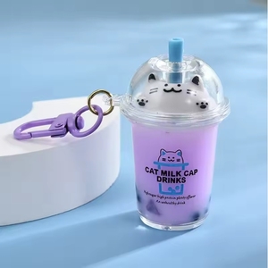 Llavero de Taza de Té con Leche Rosa, Llavero de Gato de Dibujos Animados, Mini Taza de Té con Leche, Llavero de Cristal Líquido con Lentejuelas, Accesorios para Colgar en el Bolso - Product Image 4