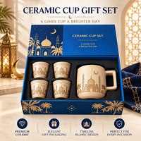 Souvenirs de voyage de style islamique, tasse en céramique et ensemble de quatre petites tasses, coffret cadeau avec design de mosquée gravé au laser, vente en gros