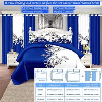Ensemble de literie et de rideaux 9 pièces, fleurs, microfibre douce, pour une décoration complète de la chambre, rideaux occultants imprimés, ensemble de literie