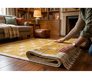 Geometric Mustard Yellow Wool Jute <b>Rug</b> | Tribal <b>Boho</b> Carpet for Farmhouse Bedroom Hallway Living Room Home Floor Decor - Product Image 3