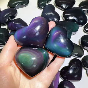Wholesale Natural Rainbow Obsidian Heart/Teardrop <b>Ornament</b> Suitable for Home Decor Meditation and Holiday Gifts - Product Image 3