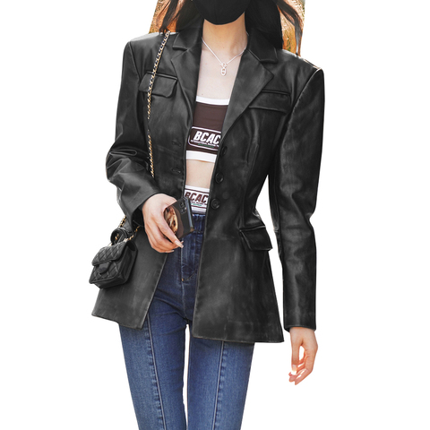 21027 New Arrivals Hot Sale Solid Color Genuine Leather Women Bomber Jacket Coat With Fleece
