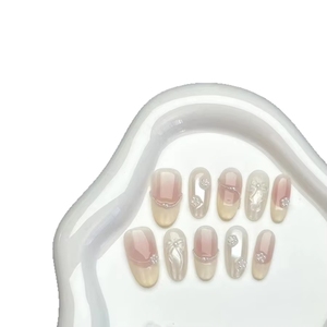 Lot de 10 faux ongles réutilisables faits main, style amandes moyennes-longues, <span class=keywords><strong>rouge</strong></span> français, motif guirlande pour Doigts, collection Saint-Valentin Automne-Été - Product Image 6