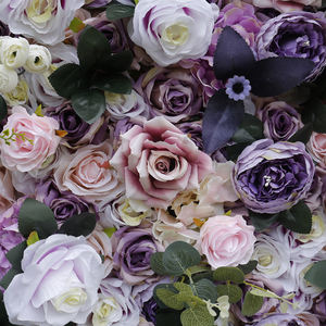 Fiori artificiali viola sfondo di seta artificiale decorazione parete del fiore arrotolare il pannello di sfondo per eventi di festa di nozze - Product Image 3