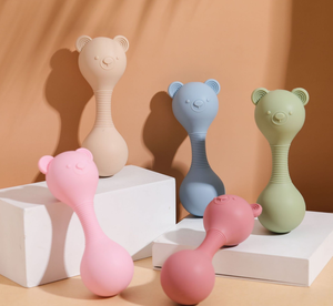 Bpa-Free Food Grade Silicon Bear Ringing Bell Colorful Teething Toys Sand Hammer Toy Baby Rattle Baby Teether Products for Kids