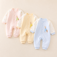 Paquete de 3 Monos para Bebé |   Mono Acolchado de Algodón con Cierre Completo a Presión |   Estampado de Jirafa |   Rosa Crema Azul 0-1Años