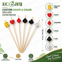 Piques à apéritif en bambou de 120 mm avec motifs de cartes de jeu et dés pour bars et restaurants, emballage personnalisé OEM, fournisseur B2B