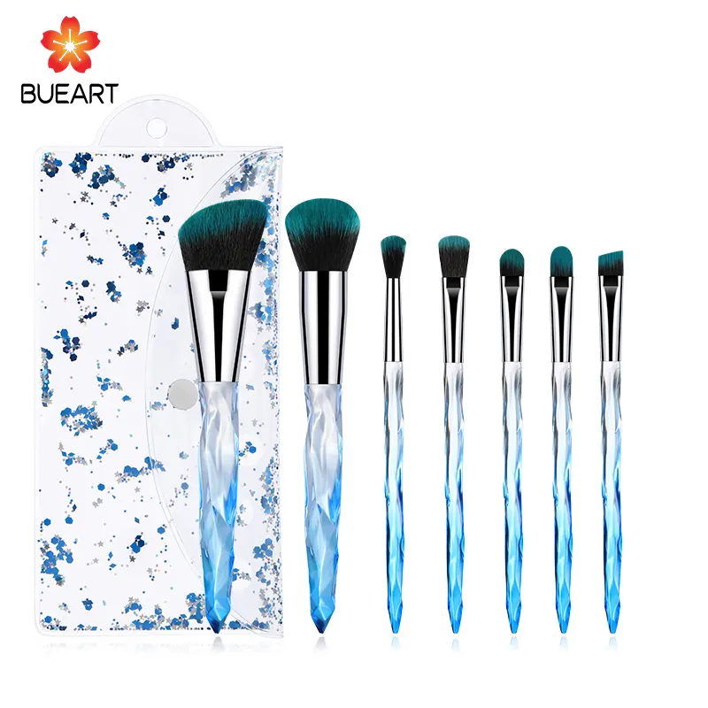 BUEYA 7 pcs Luxury blue purple rose gold set colorful make up brush set cosmetic brushes kit