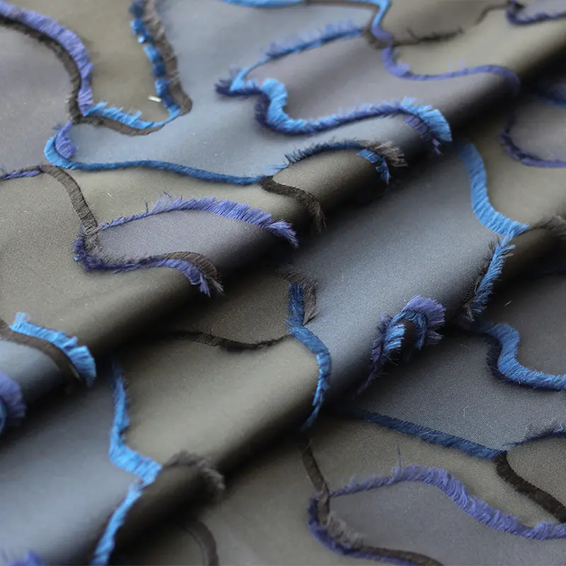 jacquard leopard print geometric shearling fabric bule silk 3D pattern garment fabric