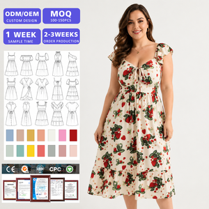 Robe midi grande taille 1XL-5XL à imprimé fraises, manches à volants et buste à nouer pour femme – Vente en gros - Product Image 1