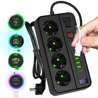 Multiprise 4 prises Schuko 4 USB 2 Type C 3000W 13A 230V Câble 2M Protection contre les surcharges Coque ignifuge Non-mise à la terre Usage domestique
